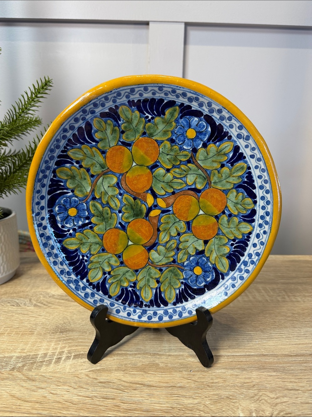 Talavera Hand Painted La Corona Serving Bowl Tlaxcala Mexico Pottery Artist 9.5”